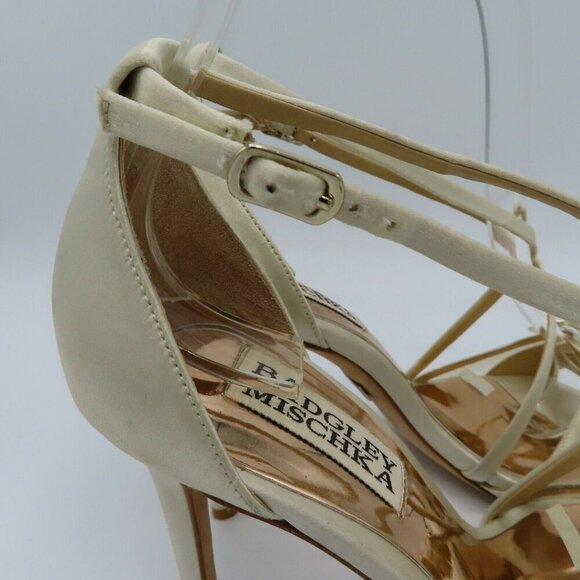 Badgley Mischka Womens 6 Ivory Rhinestone Prom Wedding Strappy Open Toe Heels - Picture 6 of 11